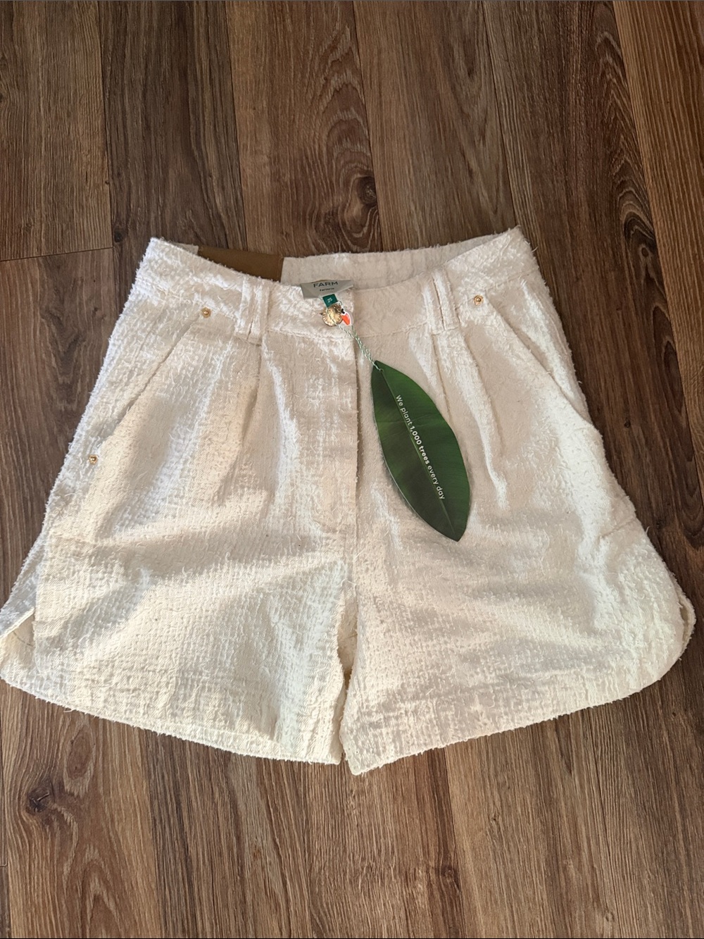 FARM Rio Cream Textured High-Waist long Shorts
